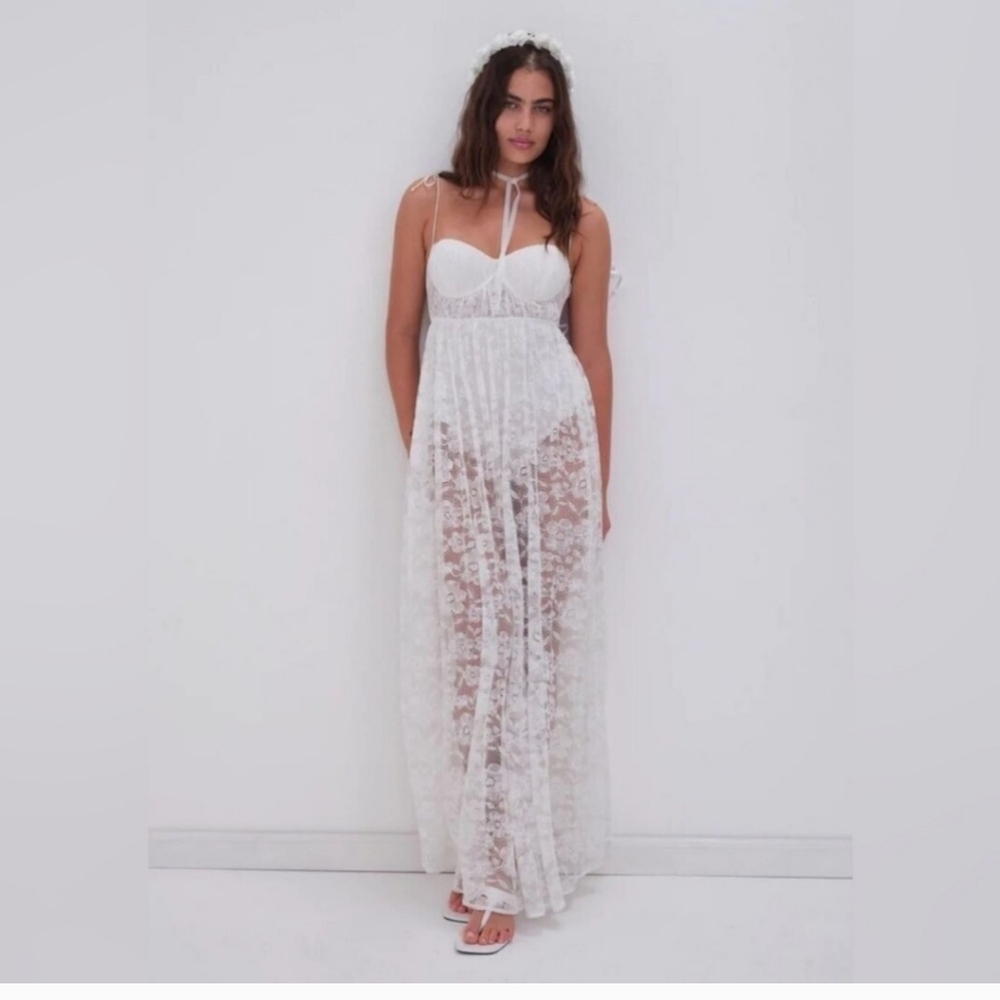 For Love & Lemons Lorena Maxi Dress White Lace